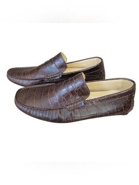 Saks Fifth Avenue Men's Brown Croc-Embossed Loafers Sz 7.5M Dark Academia Luxury